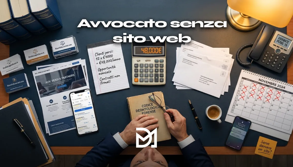 Avvocato italiano professionista in studio legale con tablet che mostra sito web professionale per studio legale