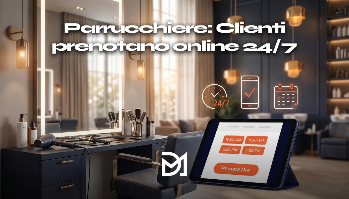 Salone parrucchiere moderno tablet mostra sistema prenotazioni online booking calendario appuntamenti 24 ore automatico
